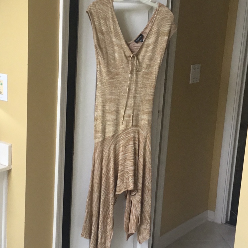 Bebe Gold Asymmetrical Sweater Dress